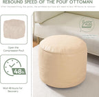 HIGOGOGO Round Stuffed Pouf Ottoman, Pu Leather Poufs with Foam Chunk Filling, Furry and Fluffy Pouf Foot Stool Storage Ottoman, 20 X 15 Floor Poufs Foot Rest for Living Room, Beige