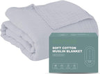 Cosy Family 6 Layer Muslin Bed Blanket - Breathable and Lightweight Gauze Boho Blanket for Spring, Soft 100% Cotton Muslin, Slate, 80x90 Inches