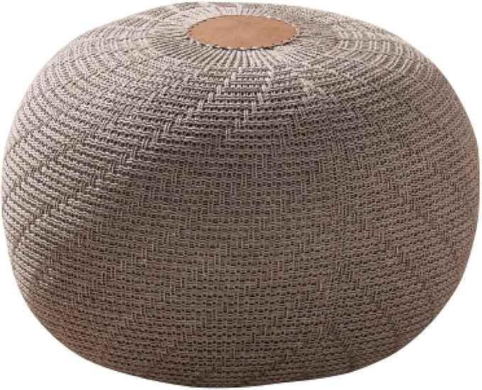 English Home Large Ottoman Foot Stool, Knitted Foot Rest, Round Pouf Chair, Modern Living Room Furniture Bean Bag, Room Decor, Bedroom Footstool, Boho Pouffe, Home Decor Poof, 20" W x 15" H, Brown