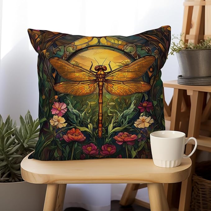 YOU FOUND ME William Morris Abstract Vintage Floral Dragonfly Design Throw Pillow Covers Home Decor, Retro Art Decor Pillowcase Cushion Cover for Bed Sofa Living Room, Square 18x18inch (Dragonfly)
