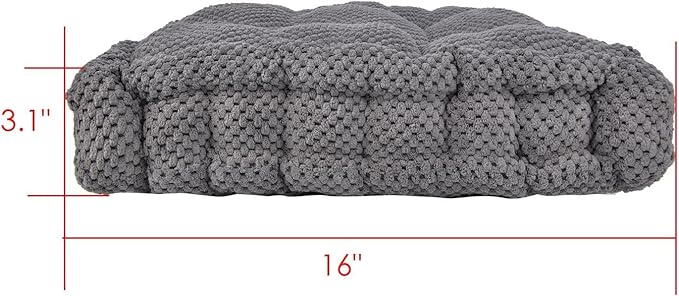 ChezMax Floor Pillow & Cushion, Large Meditation Chair Cushions, Thick Square Seat Pad, Soft Velvet Tufted Seating Pouf for Indoor/Outdoor Yoga Bench Rocking Chair Room Tatami Sofa, Grey 16"x16"
