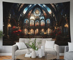 EMMTEEY Gothic Cathedral Room Tapestry 92.5X70.9 Inch - Vintage Interior Wall Art Medieval Fantasy Backdrop for Bedroom Dorm