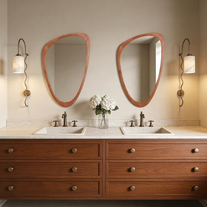 WallBeyond Asymmetrical Mirror, Irregular Wall Mirror, Wall Mirrors Decorative for Bedroom Living Room Entryway Hall, Wood Mirror for mid Century Modern Decor 30" H x 19" W