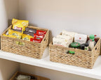 Large Wicker Basket, 15" Water Hyacinth Wicker Storage Baskets for Organizing, Rectangular Storage Baskets for Shelves, Rattan Woven Basket with Built-in Handles, 1 Pack (Natural, Large)