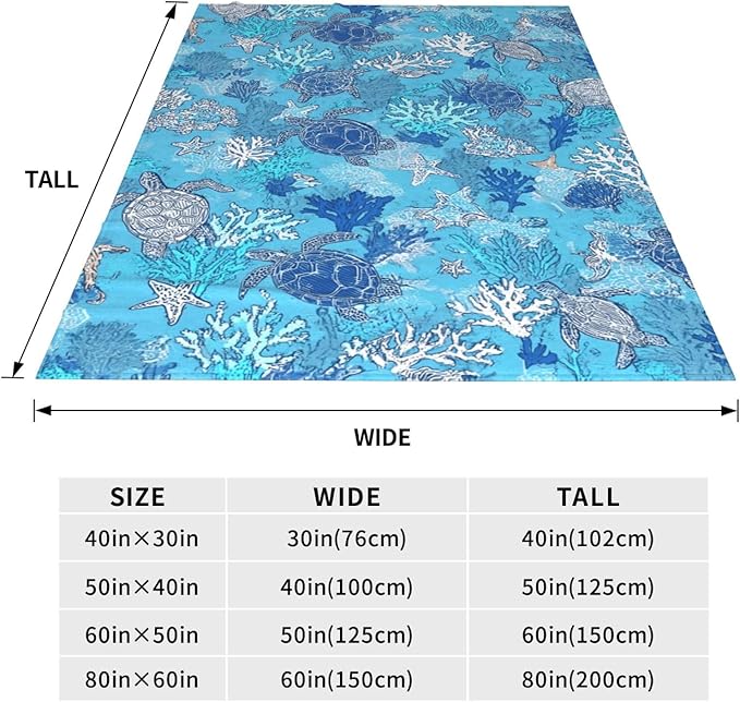 Turtle Throw Blanket Soft Flannel Blanket 60"x50" in Bed Blanket Home Decor for Room Sofa Couch All Season