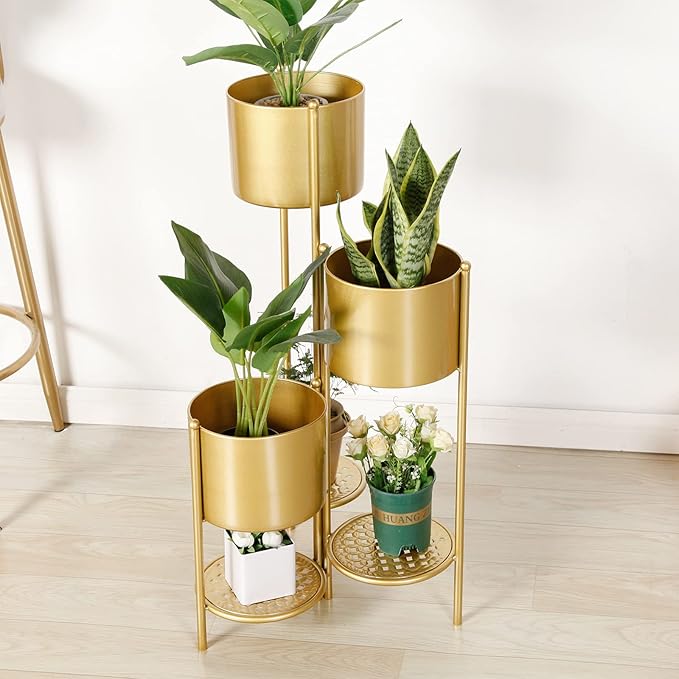 SSS Furniture Corner Plant Stand Indoor Metal, 6 Tier 6 Potted Outdoor Flower Pot Stands Holder Shelves for Living Room, Potted Storage Shelf Rack, Decorative Holder Rack for Multiple Plants (Golden)