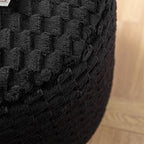 Round Pouf Ottoman Stuffed Plush Fiber Pouf Ottoman Footrest Foot Stool Bean Bag Ottoman Floor Pouf for Bedroom Living Room Accent Seat 20x12inches with Modern Foam Filler (Black)