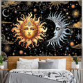 Racunbula Sun and Moon Tapestry Boho Black Golden Tapestry Aesthetic Vintage Moon Star Cloud Wall Tapestries Spiritual Tapestries Wall Hanging for Bedroom