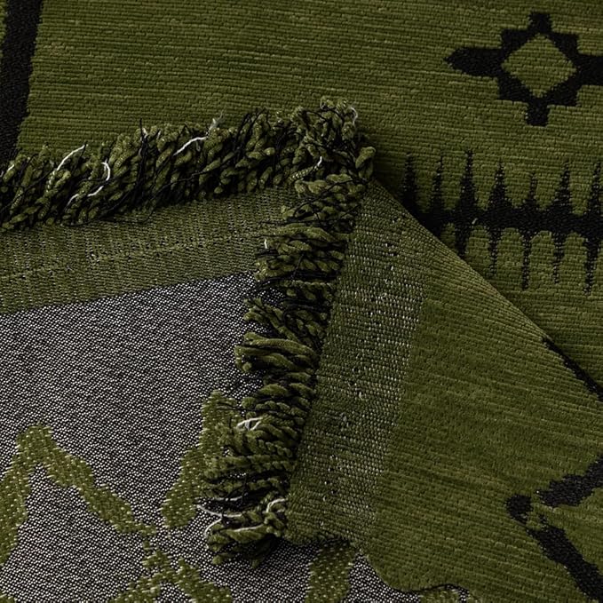 ROOMLIFE Green Couch Cover 3 Cushion Sofa, Washable Non Slip Furniture Sofa Protector Cover, Soft Chenille Sofa Slipcovers Sectional L Shape Dogs Couch Cover Throw Blanket with Tassels 71''X118''