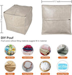 Louis Donné UNSTUFFED Leather Pouf Ottoman Cover, Handmade Faux PU Footstool Pouffe Ottomans Cover,17.7" Grey White Foot Rest for Living Room, Floor Chair for Christmas Decorations Gift(ONLY Cover)