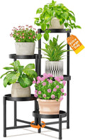 LASZOLA 5 Tier Large Plant Stand Indoor Tall with 10 Inch Metal Tray, Corner Folding Flower Display Rack, Modern Plant Holder Shelf for Outdoor Patio Porch Garden Office Living Room, Black