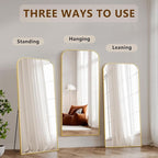 Koonmi Full Length Mirror, 65"x24" Mirror Full Length with Stand, Gold Domed Top Square-Edged Floor Mirror with Aluminum Alloy Frame for Bedroom Living Room
