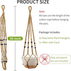Macrame Plant Hanger - Fits 4 to 13 inches Pots for Indoor Outdoor, 35 Inch, Set of 2, Brown (POTS NOT Included)