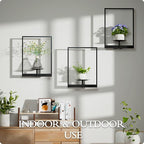 Black Metal Wall Plant Holder - 3-Pack Wall Mounted Plant Stands and Hanging Holders for Indoor Planter and Flower Pot -Rectangle Decor Shelf for Plant Storage (Pot Not Included)