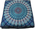 CRAFT KALA Mandala Floor Pillow Cushion Cover Seating Throw Cover Hippie Decorative Bohemian Ottoman Poufs Pom Pom Pillow Cases Boho Indian Cotton Living Room Yoga Home Décor (35" Square, Blue Mirchi)