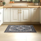 Lessymo 2 x 3 Entryway Rug, Machine Washable Area Rugs Boho Faux Wool Low Pile Area Rug for Bedroom, Floral Medallion Vintage Outdoor Rugs with Non-Slip Rubber,Black Brown