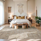 6x9 Area Rugs for Living Room Bedroom, Large Washable Rug, Beige Vintage Retro Boho Rug, Non Slip & Low Pile Faux Wool Thin Carpet for Indoor Dining Room and Kids Room(Beige 6x9ft)