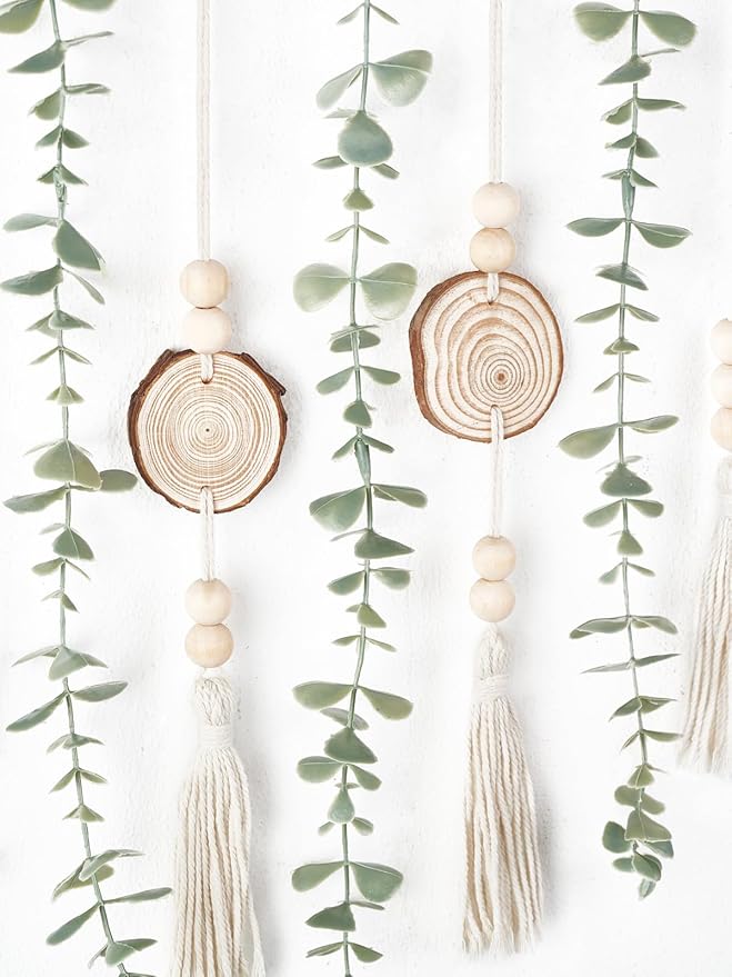 Dahey Hanging Artificial Plant Eucalyptus Wall Decor 43'' Wooden Bead Garland with Fake Greenery Leaves Boho Rustic Farmhouse Wall Art for Living Dining Room Bathroom Bedroom Kitchen Decoration