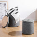 12.6" W x 14.17" H & 14.76" W x 17.32" H Storage Ottoman Foot Stool for Couch, Nesting Round Vanity Stools Padded Ottomen, Leather Set of 2 Footrest for Living Room,Grey