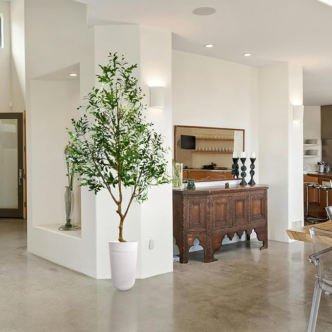 8ft Artificial Olive Tree, 96” Tall Fake Plant with Basket, Indoor Outdoor Faux Large Olive Silk Tree for Home Office Living Room Decor (2400 Leaves)