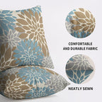 Light Brown Blue Pillow Covers 16X16 Inch Set of 2, Spring Summer Floral Dahlia Flower Cream Decorative Throw Pillow Covers Outdoor Modern Farmhouse Cushion Case for Home Couch Sofa Bed Decor