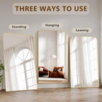 Koonmi Full Length Mirror, 81"x41" Mirror Full Length with Stand, Gold Domed Top Square-Edged Floor Mirror with Aluminum Alloy Frame for Bedroom Living Room