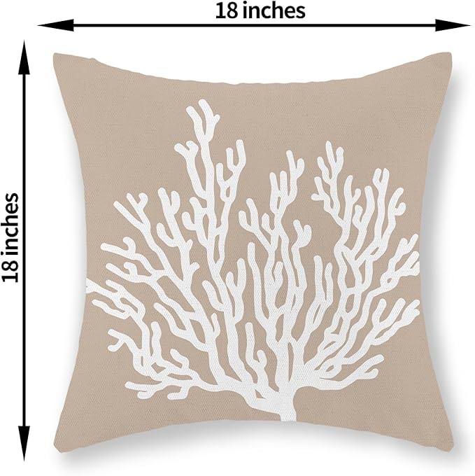 Coastal Pillow Covers 18x18 Inch Set of 2 Brown Tan Coral Starfish Throw Pillows Summer Nautical Beach Ocean Decorations Linen Pillowcase Outdoor Decor Farmhouse Cushion Case for Home Bedroom