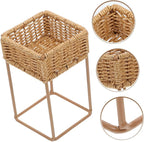 Cabilock Rattan Planters Boho Style Plant Stands Decorative Flower Pot Display Wicker Plant Shelf Indoor Outdoor Home Decor