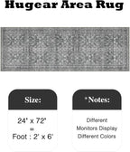 HUGEAR 2x6 Runner Rug Hallway Vintage Grey Machine Washable Retro Floral Low Pile Carpet Vacuumable Distressed Long Throw Rug Bedroom Office Bathroom Kitchen Laundry Non Slip Soft Lightweight