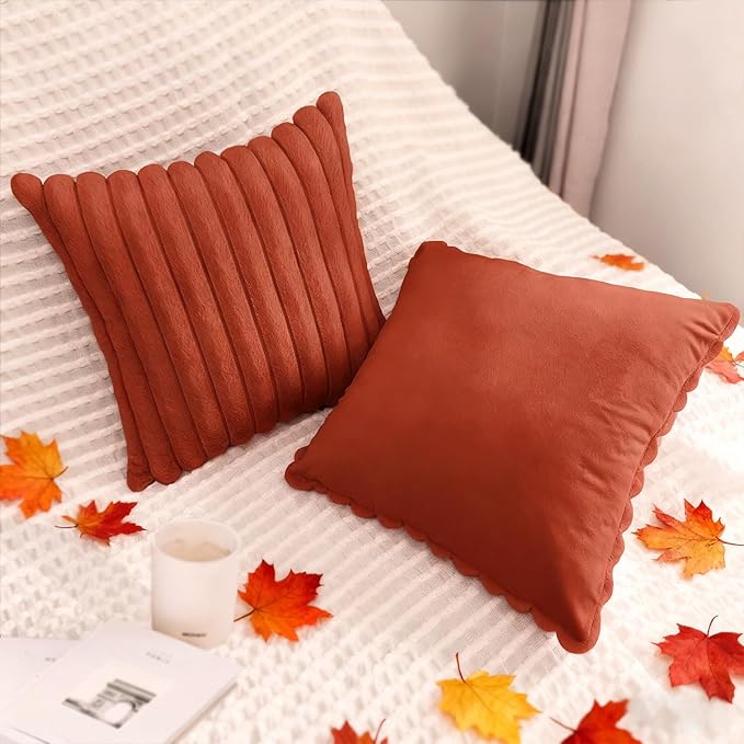 2 Pack Pillow Covers, 20x20 Faux Fur Square Throw Pillow Covers for Living Room Decorations Throw Pillow Case, Throw Pillow Cover Cushion Cover for Home Sofa Bedroom Car, Rust