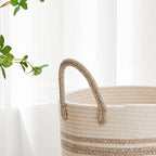 VIPOSCO Tall Laundry Hamper, Woven Rope Storage Basket for Blanket, Toys, Dirty Clothes in Living Room, Bathroom, Bedroom - 30L Brown & White