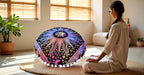 CRAFT KALA Large Round Bohemian Floor Pillow Pouf Cover Mandala Meditation Room Pillow Cover for Adults Boho Seating Poufs Cushion Cover for Kids Playroom 32" Round Multi Purple Burning Sun
