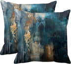 Britimes Throw Pillow Covers Modern Home Art Decor, 18 x 18 Inches Set of 2 Pillow Cases Decorative, Abstract Oil Painting Pillowcases for Bedroom, Living Room, Cushion Couch Sofa, Teal Black