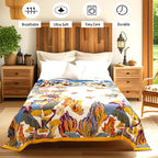 Boho Large Throw Blanket for Bed Couch, 100% Organic Cotton Soft Queen Throw-Floral Butterfly Decor Fall Blanket for Sofa Quilt and Gift, 80" x 90"-Beige