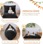MAXYOYO 3 in 1 Kids Bean Bag Chair Bed, Child Floor Sofa for Gaming, Reading, Faux Fur Floor Mattress with High-Density Foam Filling for Living Room Bedroom