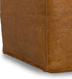 SIMPLIHOME Brody Square Pouf - 18 inch Wide Upholstered Genuine Leather Ottoman in Tan, Boho Footstool, Coffee Table or Extra Seating for Living Room or Bedroom, Assembled