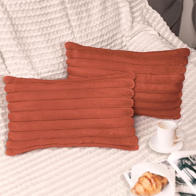 2 Pack 12x20 Pillow Cover Velvet Pillow Covers, Faux Fur Oblong Throw Pillow Covers for Living Room Decorations Throw Pillow Case, Throw Pillow Cover Cushion Cover for Home Sofa Bedroom Car, Rust