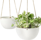 UBEE Ceramic Hanging Planters Indoor Outdoor, 7.5 Inch + 6.5 Inch Hanging Flower Pot for Plants Hanging Basket for Succulent Pothos Herbs Window Home Decor, 2 Pack, White