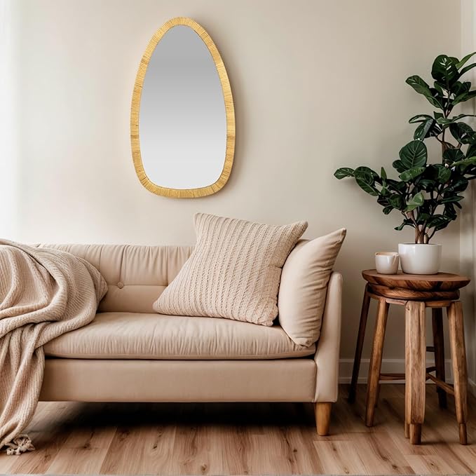 Rattan Boho Mirror for Decor, 31.5" x 18" Handmade Wall Mirror that is Farmhouse and Boho Wall Decor Style, Ideal for Hanging in the Bedroom, Living Room, Entryway, Nursery