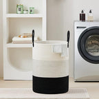 VIPOSCO Large Laundry Hamper, Tall Woven Rope Storage Basket for Blanket, Toys, Dirty Clothes in Living Room, Bathroom, Bedroom - 100L White & Black
