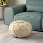 Louis Donné Unstuffed Pouf Ottoman Cover, Round Handmade Waterproof Faux Leather Foot Stool Ottoman, Storage Bean Bag Floor Chair, Footstool for Living Room Kids Room or Bedroom ONLY Cover(Off-White)