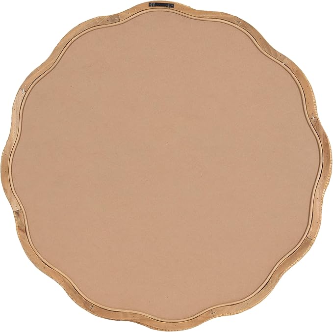 Kate and Laurel Rahfy Boho Scalloped Round Rattan Mirror; 26 Inch Diameter; Natural Wood; Decorative Round Wavy Mirror with Authentic Rattan Frame for Boho Wall Decor