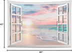 LB Ocean Tapestry Wall Hanging Sea Beach Sunset Wall Tapestry White Window Pink Sky Landscape Tapestries for Bedroom Living Room Dorm Home Wall Decor 60x40 Inches