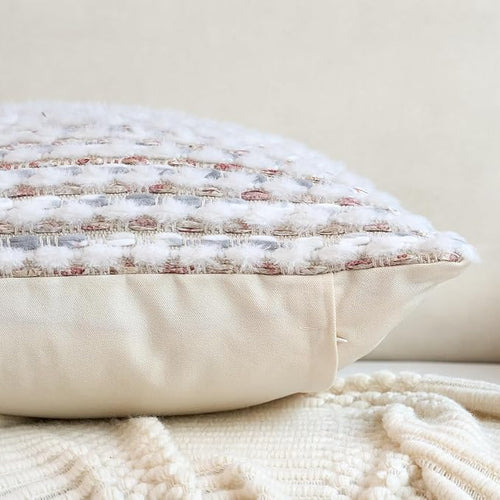 Aeckself Handmae Boho Chenille Tufted Pillow Cover 12x20 Inch, Rectangle Decorative Lumbar Throw Pillow Cover Neutral Pillowcase for Couch Bedroom Living Room, Grey White