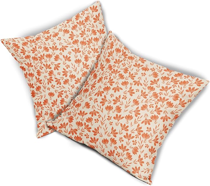 Orange Floral Pillow Covers 20x20 Set of 2 Vintage Rustic Old Style Cute Small Flower Orange Cream Print Decorative Outdoor Pillowcases Fall Farmhouse Throw Cushion Case Decor for Couch Sofa Bed