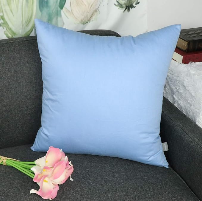 Thmyo 4-Pack 100% Cotton Comfortable Solid Decorative Throw Pillow Case, Square Cushion Cover Pillowcase Sublimation Blank Pillow Covers DIY Throw Pillowcase for Sofa(24x24 inch/ 60x60cm,Sky Blue)