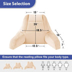 Reading Pillows for Sitting in Bed Adult, Back Pillow for Bed Sitting Up, Backrest Pillows with Shredded Foam for Adult&Teens, Support Pillow with Arms for Beds, Couch, Floor, 20in, Beige