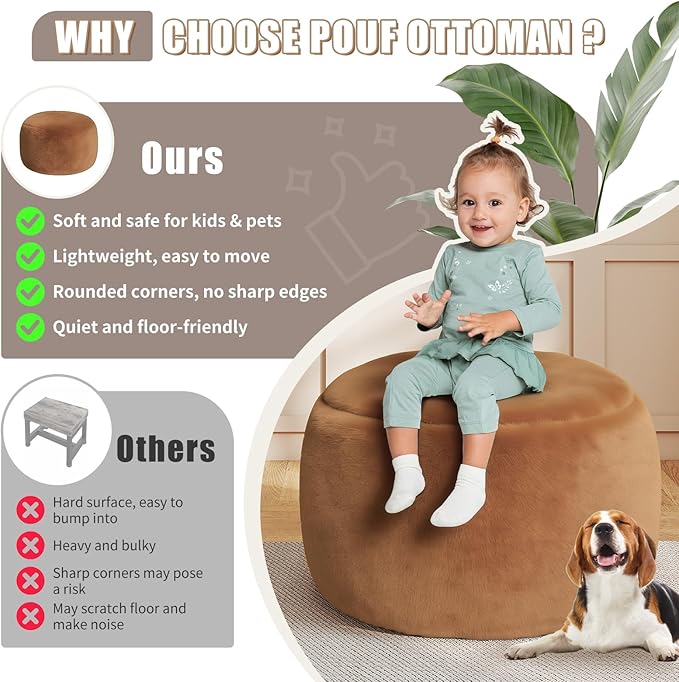 Round Pouf Ottoman Foot Rest, 29 X 18Inch Floor Poufs Footstool, A Round Modern Foam Filled Foot Stool for Living Room, Home, Nursery, Dorm (Orange, 29Inch)