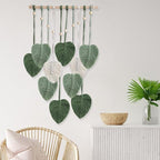 EaseMyKit Macrame Wall Hanging Leaves Tapestry, Boho Wall Decor Woven Feather Handmade Yarn Tassels Leaf Wall Art Decorations for Nursery, Bedroom, Office,Living Room,16x26 Inch(Green)