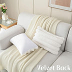 FUTEI Cream White Decorative Throw Pillow Covers 12x20 Inch Set of 2, Square Soft Faux Rabbit Fur Thick Striped Lumbar Pillow Case,Spring Home Decor for Couch Bed Living Room